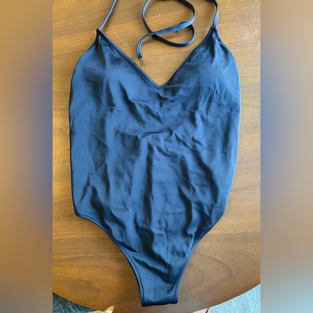 PINK Victoria's Secret Black Halter One Piece Bathing Suit Med